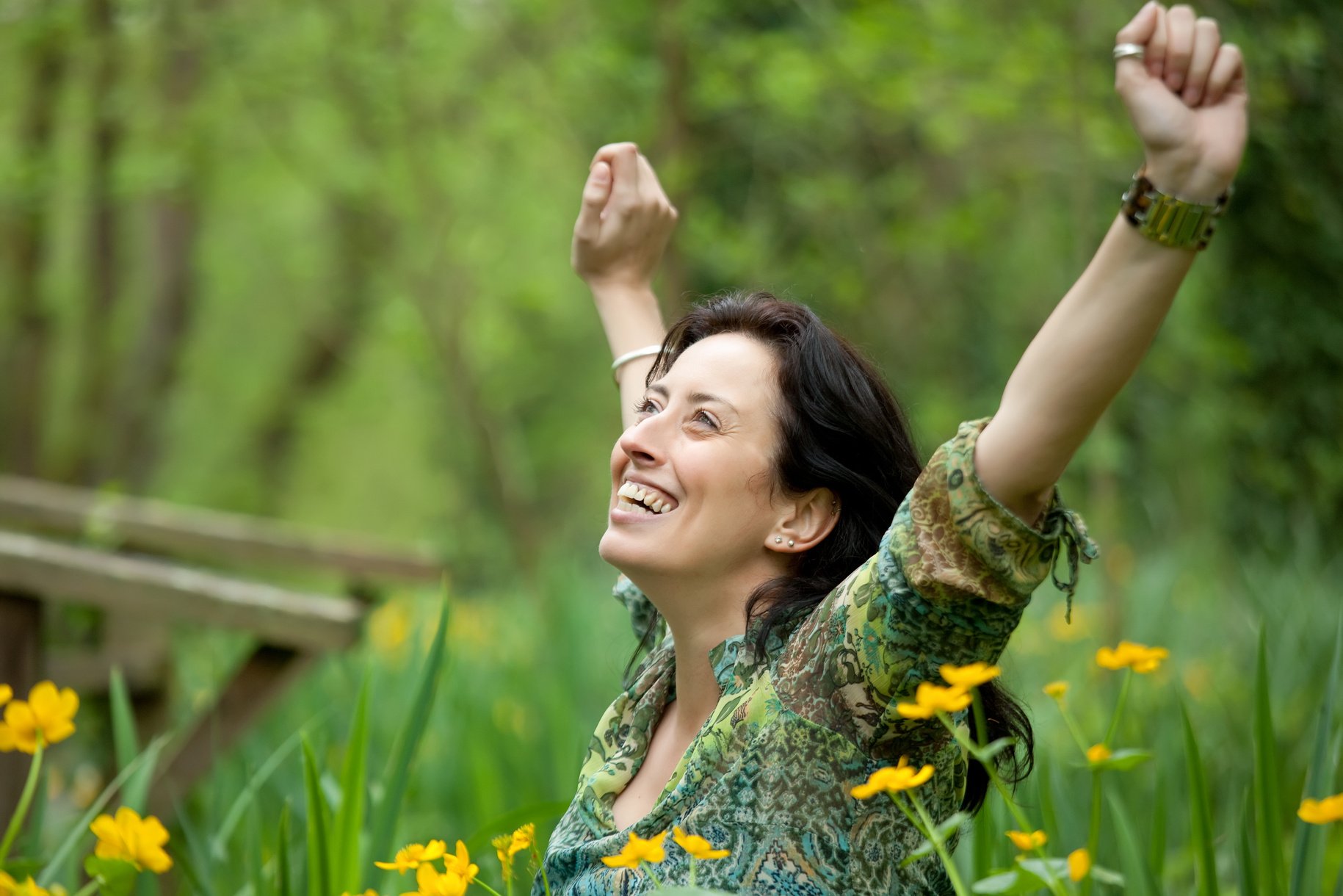 Woman Breathing in Nature